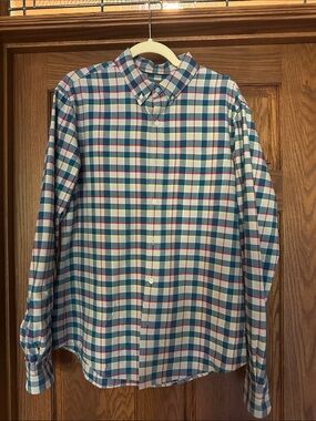Men's Button-Down Plaid Shirt in Blue and White